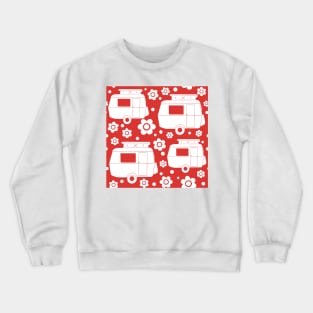 Daisy Polka Dot Vintage Caravan Pattern in Red and white Crewneck Sweatshirt